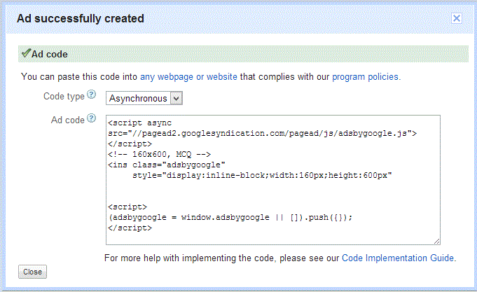 Asynchronous Version of Adsense Code