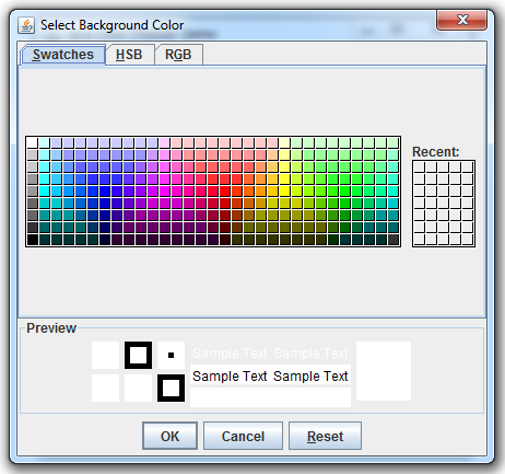 Swing Color Chooser - Color Selection