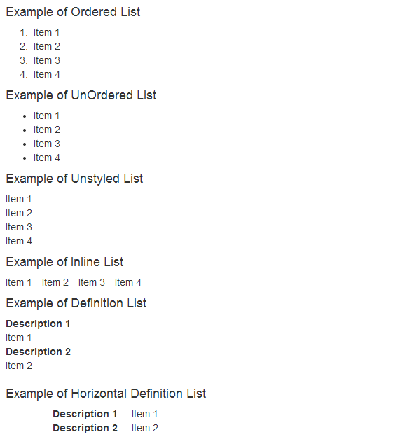 list - bootstrap