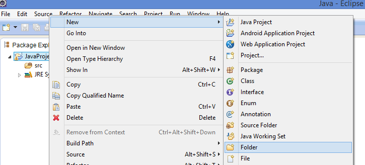 Create folder in Eclipse Workspace