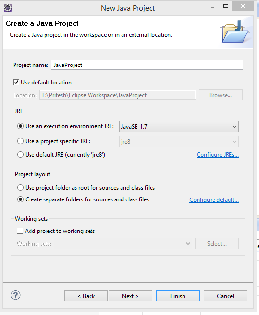 Step 2 - Name Java Project Eclipse